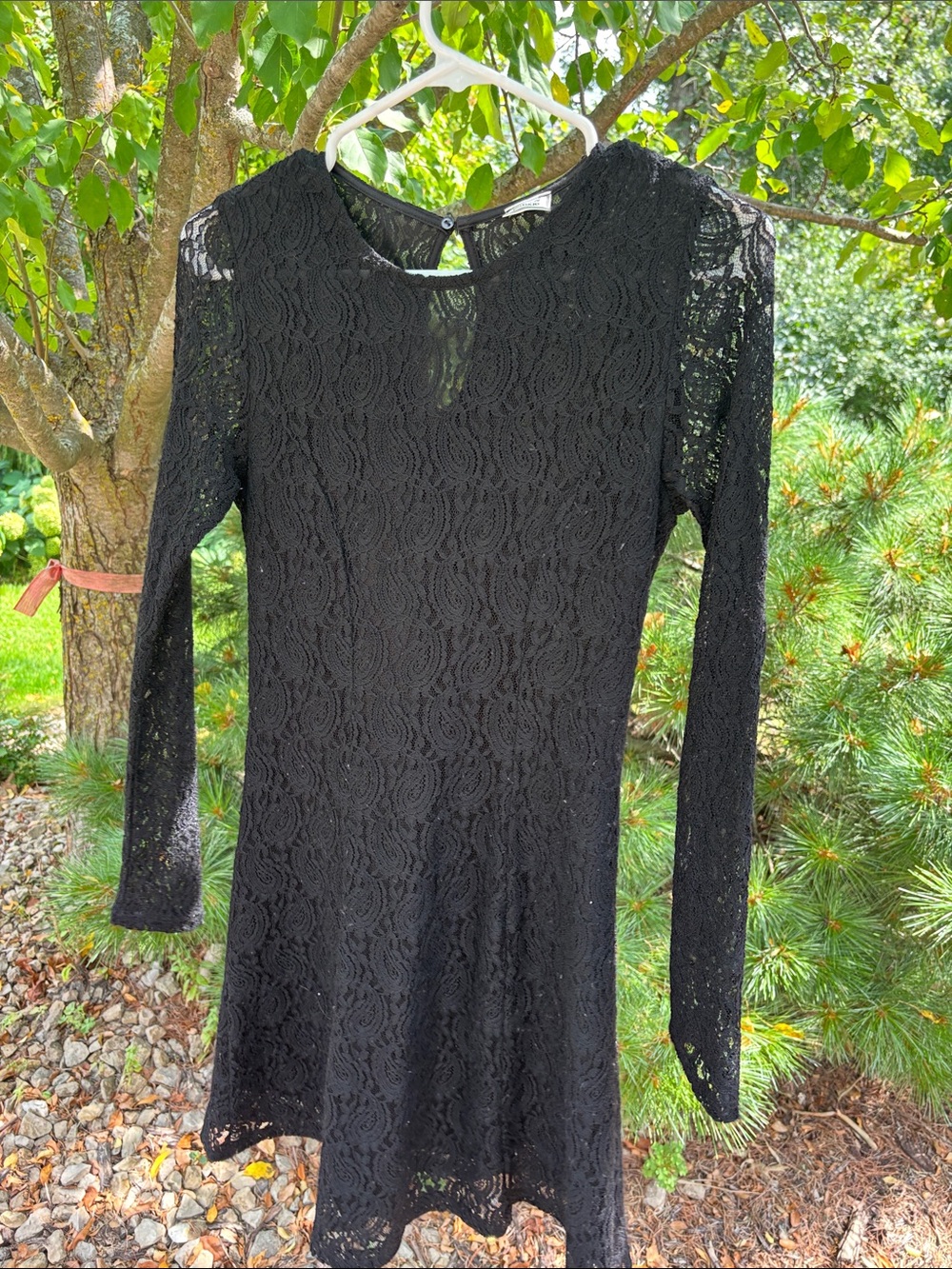 Classic Black Lace Long-Sleeve A-Line Dress